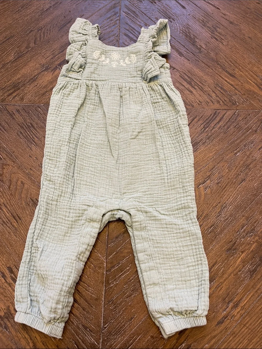 Carters Baby Sage Ruffled Romper with Embroidered Front
